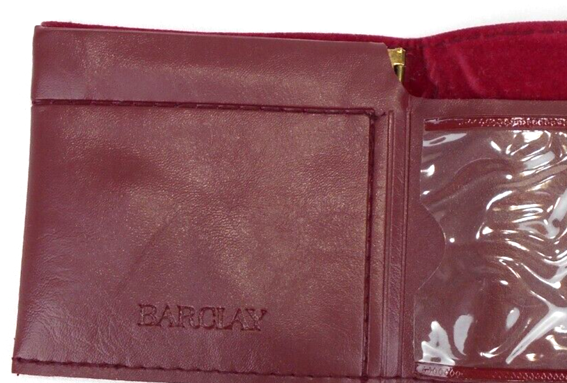 VTG Barclay Bank Leather Slim Bifold burgundy coin change & money bill