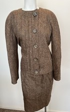 VALENTINO Italian Classic Wool Tweed 2 pc Skirt Suit Pristine MCM Retro Vintage