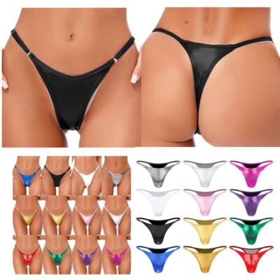 Womens Shiny T-back Briefs Metallic Micro G-string Thongs Knickers Underwear