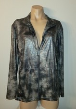 Chicos Travelers 2 Large 12-14 Green Alligator Print Long Sleeve Zipper Jacket