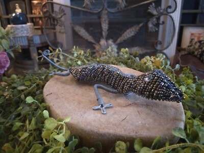 Gecko Lizard Handcrafted Beads & Wire Figurine, 9'' Length