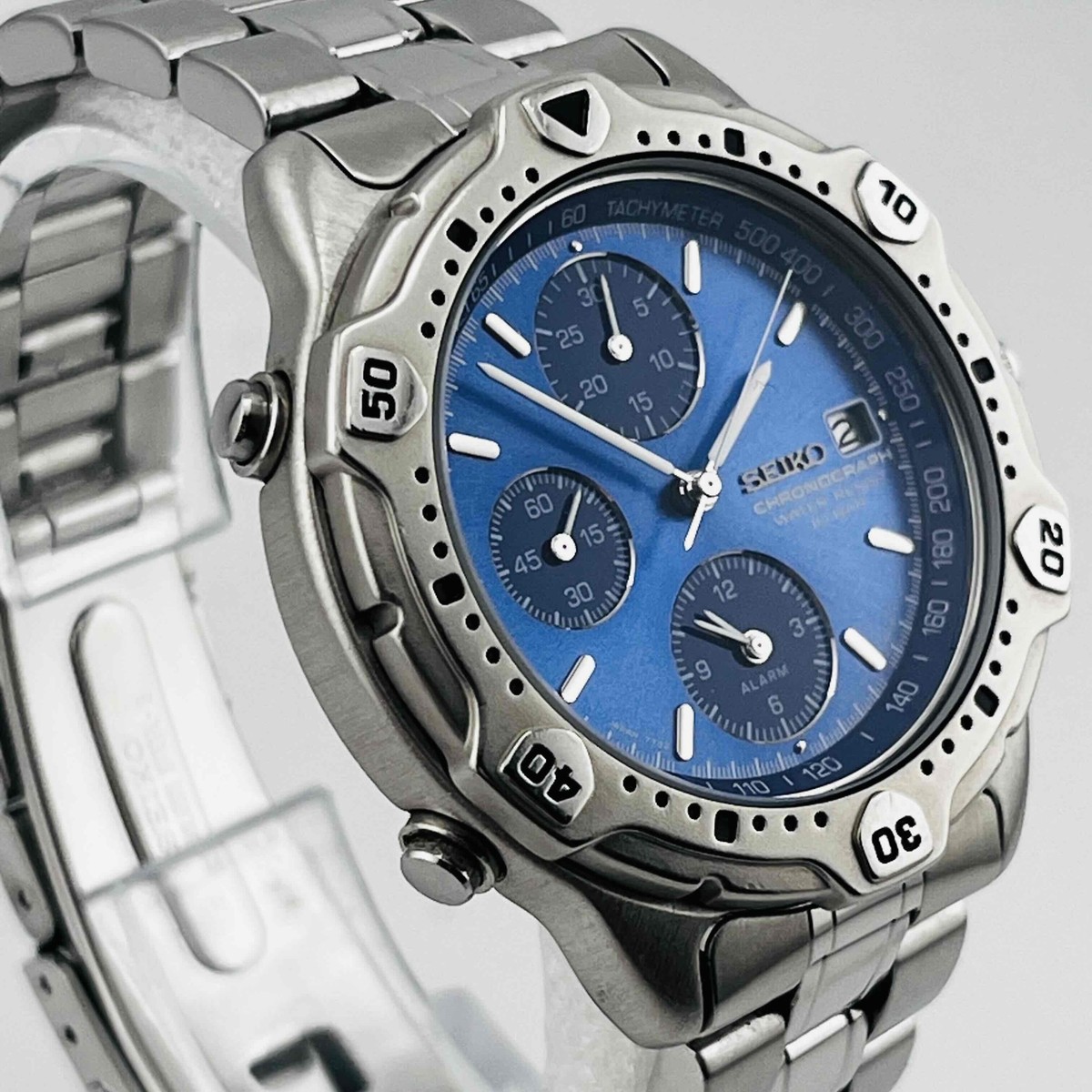 SEIKO 7T32-6E40 Quartz chronograph blue dial men's watch