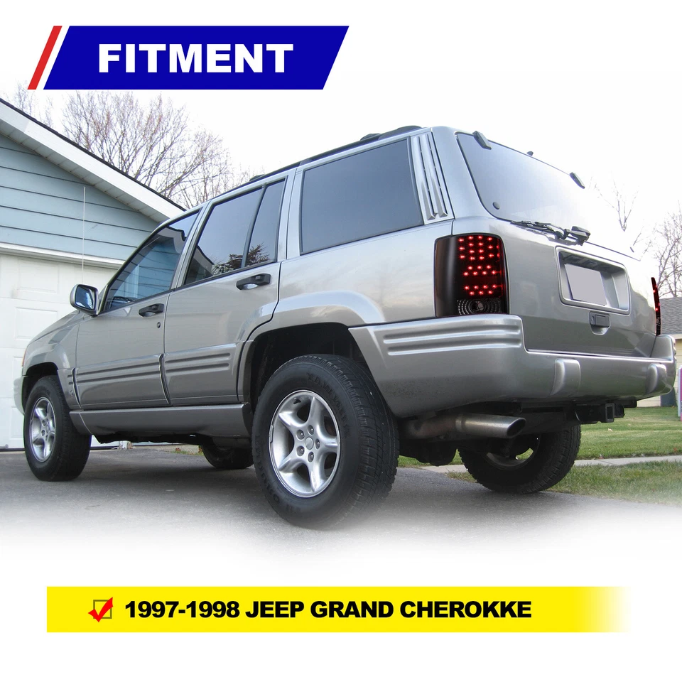 LED Taillights For 97-98 Jeep Grand Cherokee Black Smoke Lens Rear Lamps 1 Pair - Image 2 of 4