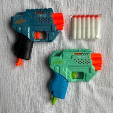 Lot of 2 Nerf Elite 2.0 Trio Pistol Dart Blaster Tested and Working Teal Blue