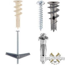 CAVITY PLASTERBOARD DRYWALL PLUGS SCREWS SPRING TOGGLE SPEED PLUGS