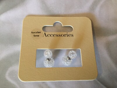 DUNNES STORES Front & Back Clear Stud Earrings Silver Pierced Costume Statement