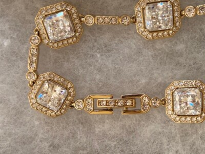 Nadri Gold Tone Framed Line Square Cubic Zirconia Stone Bracelet NEW in Box
