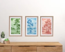 3 Piece Wall Art Original Oil Painting Peaceful Landscape Painting Green Blue