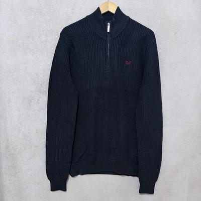 Crew Clothing Pullover Viertel-Reißverschluss marineblau Baumwolle Fischer Strick Extra Large UVP 85 £
