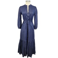 Emerson Fry Womens Frances Maxi Dress 2 Size XS Navy Gold Maritime Lurex India
