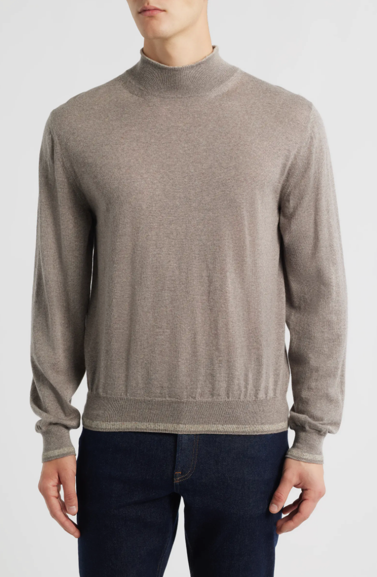 NEW Canali Beige Mockneck Wool Silk Blend Pullover Sweater Sz 52 NWT $595