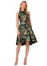 Adrianna Papell Women Ruffled Metallic Jacquard Dress, Hunter, sz 16, MSRP: 179$