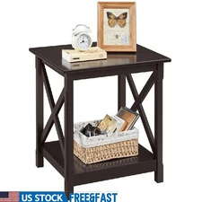 Wood Rectangular End Table W/ Storage Shelf X-Design Accent Table Indoor Use