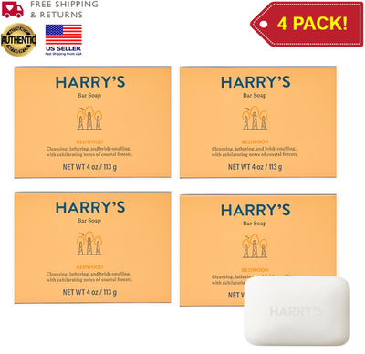 #ad 4 PACK Harry#x27;s Bar Soap for Men Redwood Scent 4 oz 113g Each $23.19