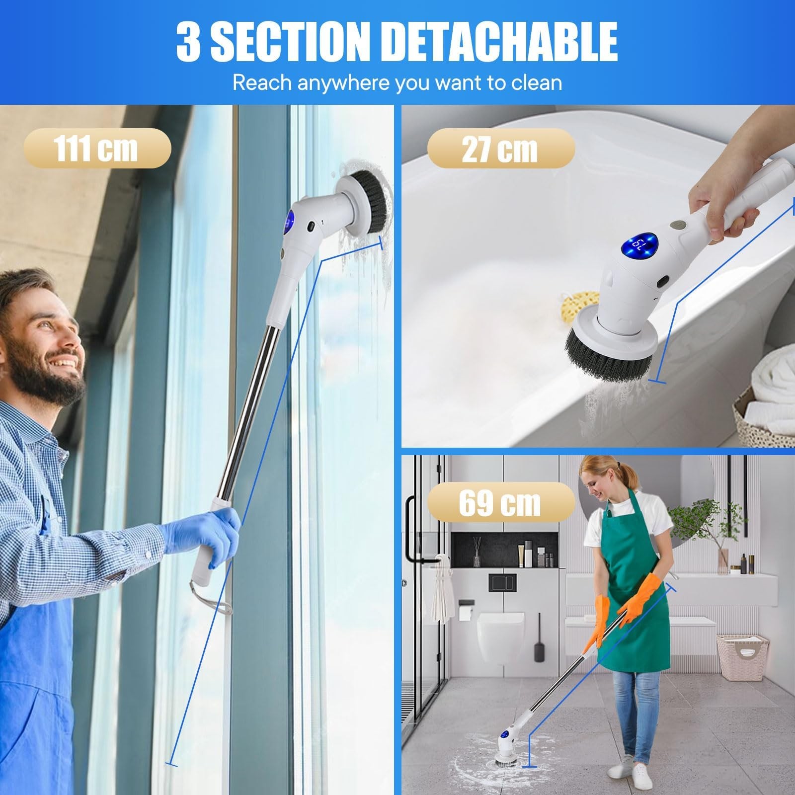 Spin Scrubber Bathroom, 8 in 1 Cordless Toilet Brush,3 Speed Shower Scrubber ...