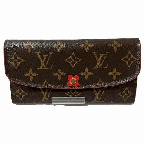 Louis Vuitton Monogram Flower Emily Wallet Red Cowhide Long From Japan