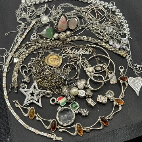 Vintage & Modern 925 Sterling Silver Jewelry Lot, 207grams, Pandora Charms