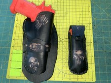 Handmade Leather Holster 2 mag pouches 1911 Punisher Carving