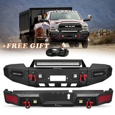 Front and Rear Bumper W/Winch Plate & Lights For 2019-2023 Dodge RAM 2500 3500