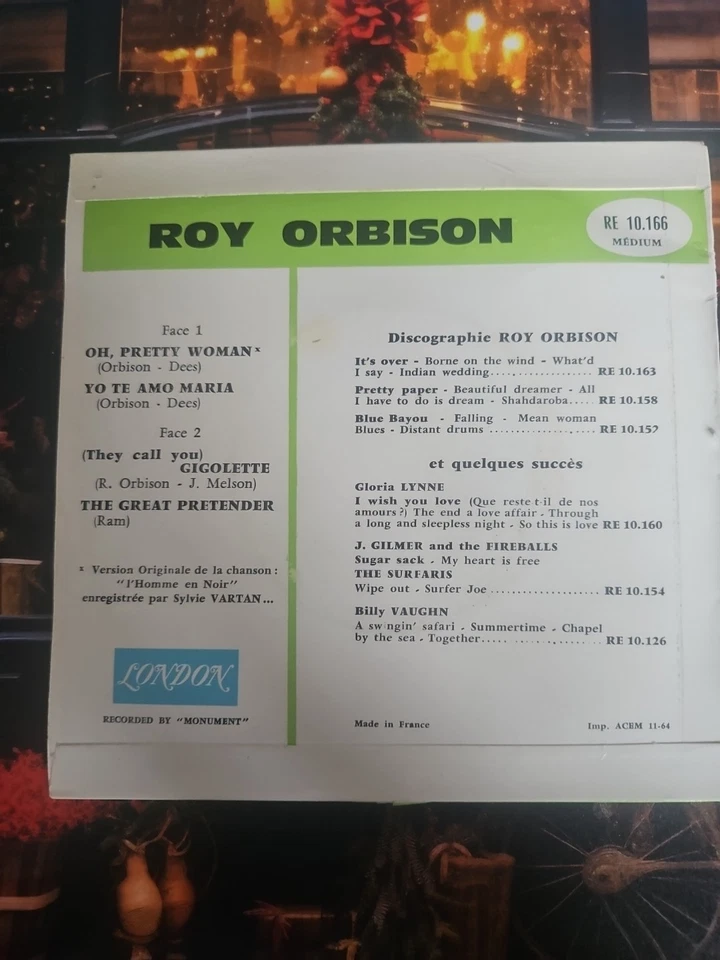ROY ORBISON PRETTY WOMAN RARE DISQUE 45T EP BIEM FRENCH EXC/EXC ETAT - Photo 2/4