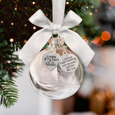 Christmas Memorial Ornaments Clear Feather Ball with Charm  A Piece of My Heart