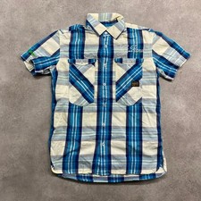 G-Star Raw Shirt Mens Medium Plaid Check Short Sleeve Button Up, Blue