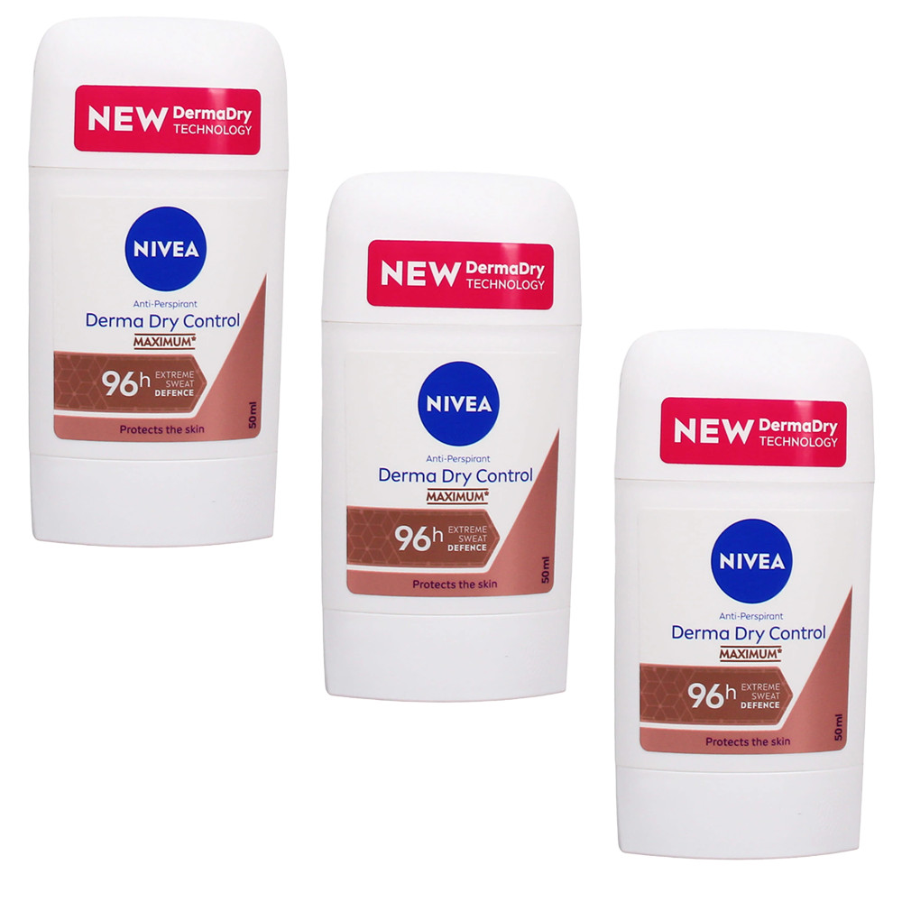 NIVEA Derma Dry Control Antiperspirant 96h Deodorant Roll-On 50ml - 3 PACK