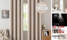100 Blackout Linen Textured Curtains for 52"W x 84"L Pack of 2 Beige