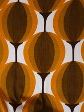 56" x 47" vintage curtain fabric mustard olive brown white 60s 70s Mid-Century