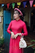 Traditional Ao Dai Vietnam Vietnamese Long Dress Van Go Silk No Pants Dark Pink