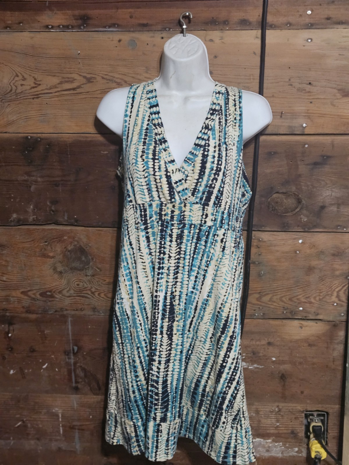 Blue White Black Abstract V-neck Sleeveless Knee Dress M