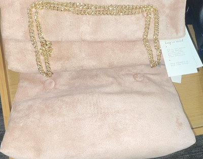A New Day Beige Shoulder Bag Medium Gold Chain Strap Magnetic Closure Pockets