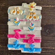 Vintage Novelty Animal Barrettes Hair Clips Birds Bunnies Ducks Kitsch 9pc Set