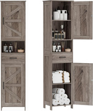 67" H Tall Bathroom Storage Cabinet with 2 Barn Doors and 1 Drawer, Narrow Stora