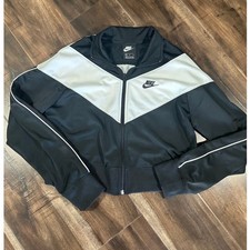 Nike Sportswear Women Black White Chevron Track Jacket Full Zip Size M