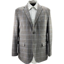 Johnston  Murphy Stone Brown Blue Windowpane Wool Silk Blazer Men XL 2 Button