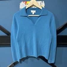Charter Club Womens Sweater S Blue Cashmere Wool Fit Preppy Polo
