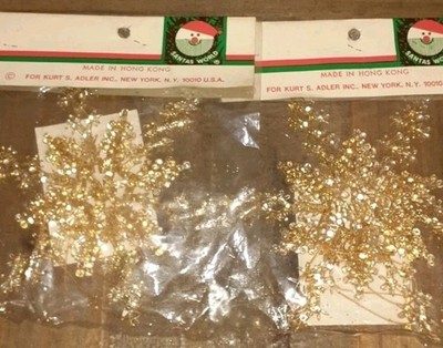 Two unopened Pkgs Kurt Adler Santa's World Snowflake Decorations 3-D 7'' Gold 