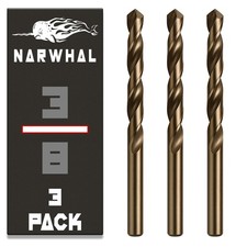 3/8" Drill Bits M35 Cobalt - 3 Pack 5" Length for Drilling Into Metal, Hard...