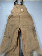 Carhartt Loose Fit Bib Overalls Mens 30x32 Brown Duck Quilt Lined OR4393-M