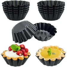 14PCS Egg Tart Molds, Non Stick Mini Tart Pans, 2.6-Inch Fluted Mini P