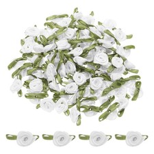 100pcs White Ribbon Roses 5/8"x1-3/16" Mini Roses for Crafts Artificial Flowers