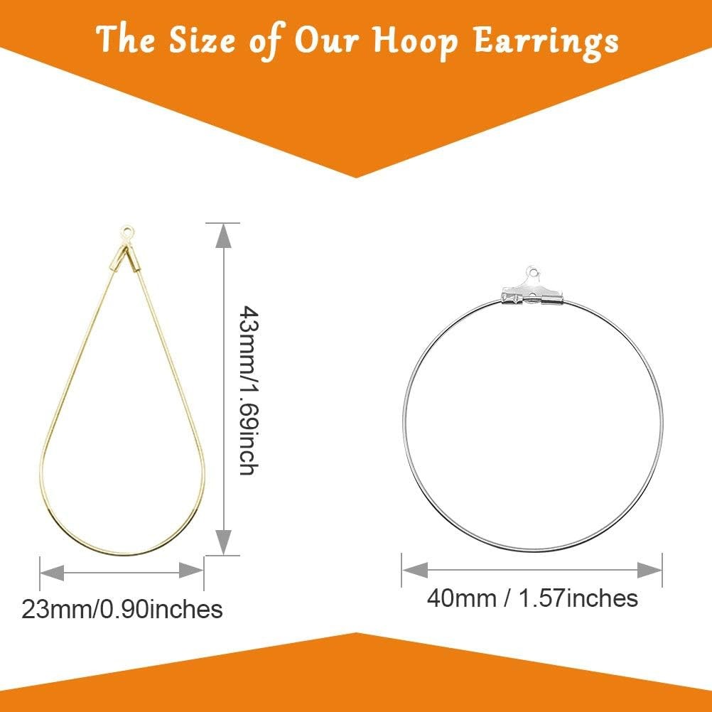 80pcs Beading Hoop Earrings for Jewelry Round Teardrop, Gold K and White K 1 