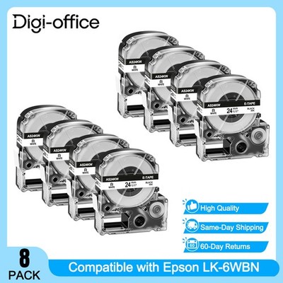 8PK Black on White Tape Compatible with Epson LW-700 LK-6WBN KingJim SS24KW 1''