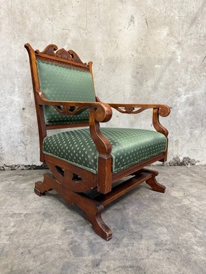 Antique Victorian Carved Wood Platform Rocker Chair Updated Green