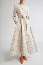 Carolina Herrera Floral Jacquard Midi Trench Dress Gold Sz 4 NWT