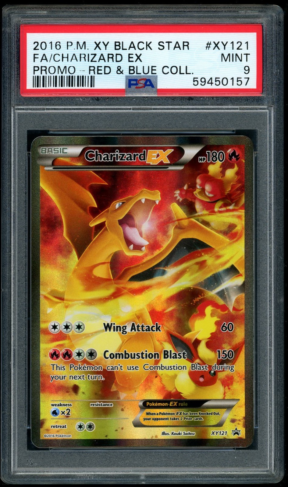 2016 POKEMON XY FA/CHARIZARD EX PROMO-RED & BLUE COLL. BLACK STAR #XY121 PSA 9