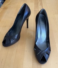 Stuart Weitzman Black Criss Cross Open Toe Shoes Heels Platform Pumps 10 M EUC 