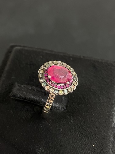 NATURAL RUBY 8X6 RUBY SAPPHIRE DIAMOND CUT STERLING SILVER 925 RING EARRING - 第 10/13 張圖片