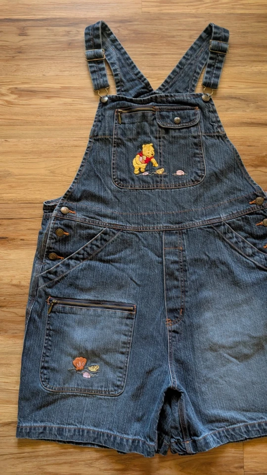 Vintage Disney Winnie the Pooh Denim Shortalls Womens XL Piglet Retro Cottagecor - Image 2 of 4